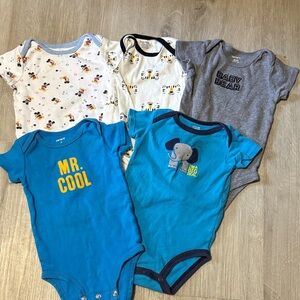 Assorted Baby One Pieces Set - Blue, Gray, White